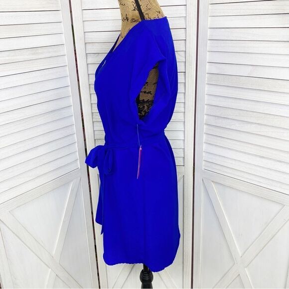 Tovia Scoop Neck Tie Waist Tunic Shirt Dress Cobalt Blue Large Mini - Picture 2 of 13